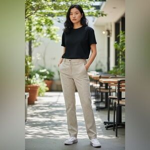 Travel-Ready “Secret Stretch” Tan Striped Straight Leg Pants (Size 2 = Size 12)